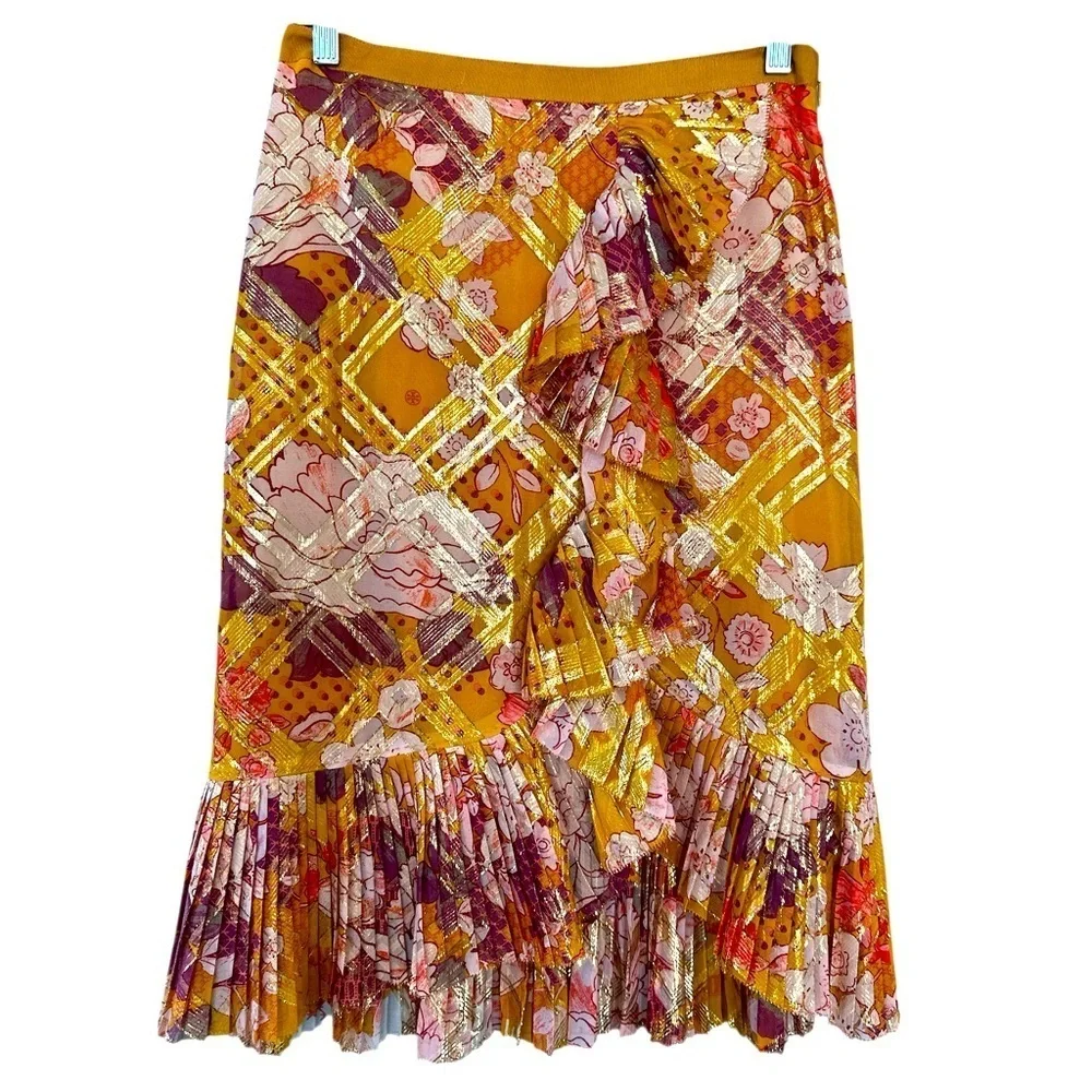 Tory Burch Opalina Silk Floral Print Ruffle Skirt